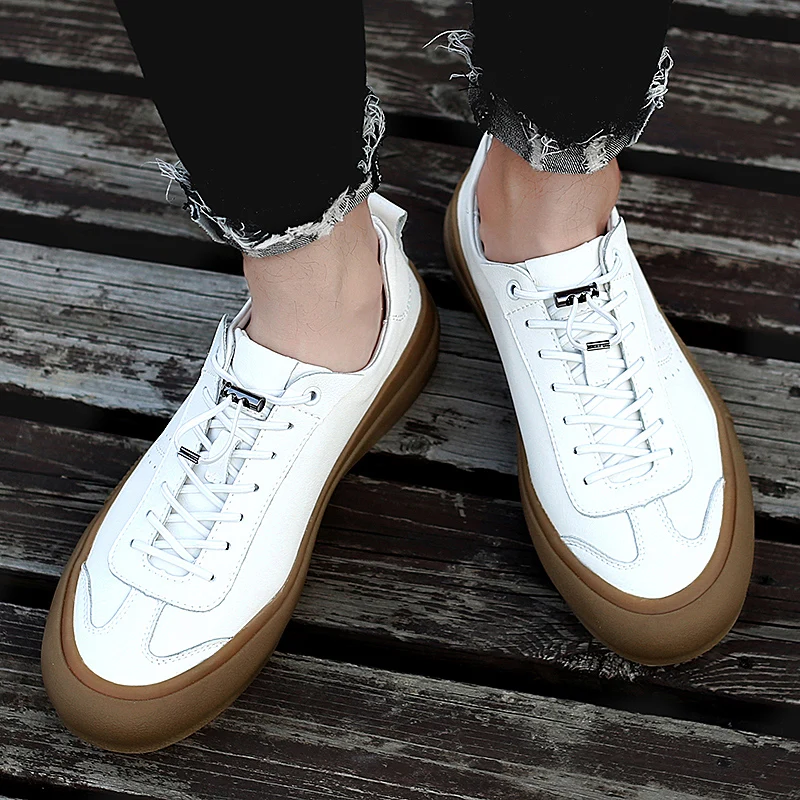 Sneakers Men Shoes Genuine Leather Top Quality Original Brand Autumn Casual Men Shoe Simple White Sneakers Comfortable Men Flats