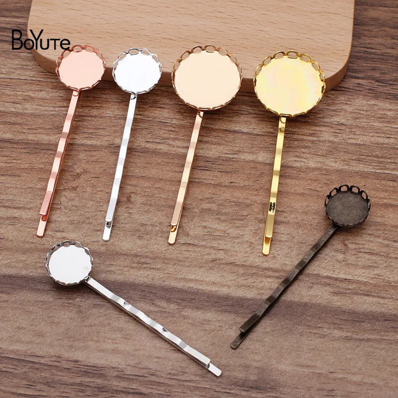 

BoYuTe (50 Pieces/Lot) Fit 12MM 14MM 20MM Cabochon Blank Hairpin Base Handmade Diy Hair Accessories Materials