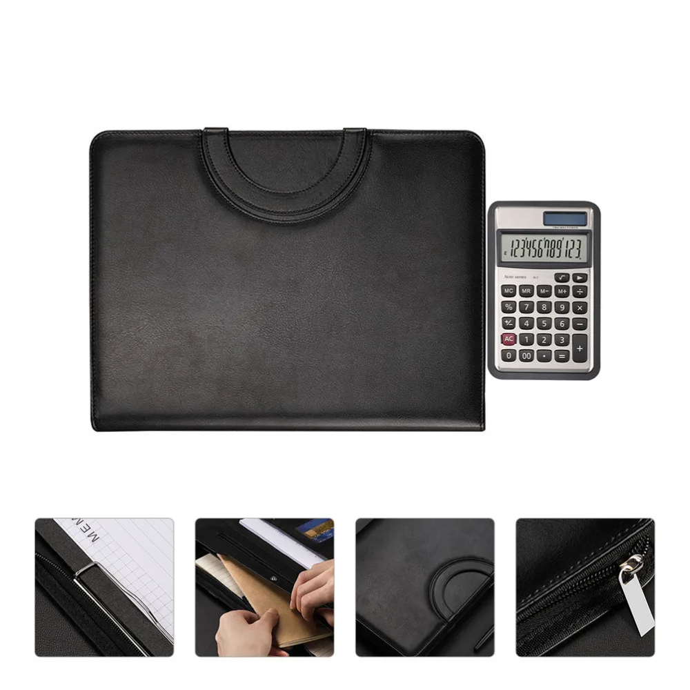 

PU Leather Zippered Portfolio Folder Practical Business Portfolio Binder