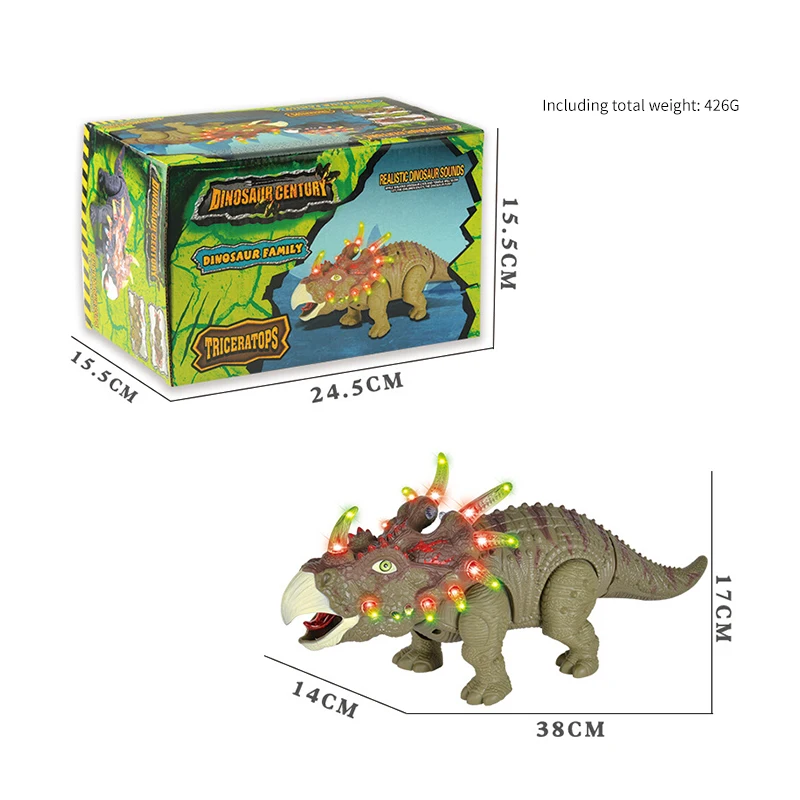 

Kids Electric Walking Dinosaur Toys Simulation Model Walking Triceratops Dinosaur Lights Sounds Animals Funny Educational Toy