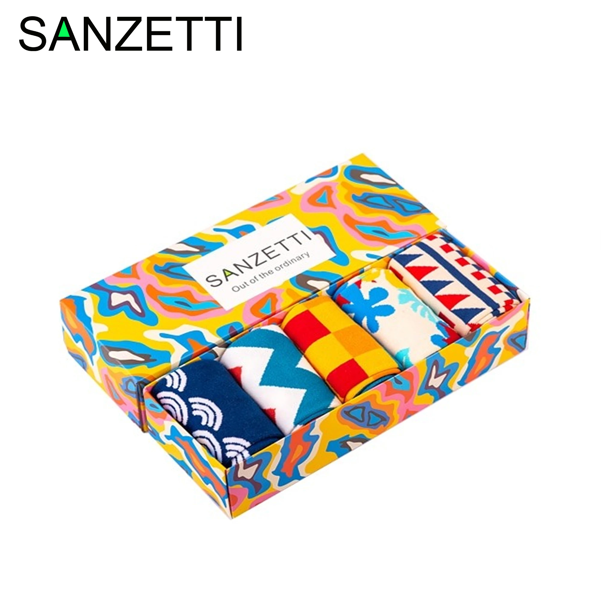 SANZETTI 5 пар/2020 яркие мужские повседневные носки из чесаного хлопка с волнистыми