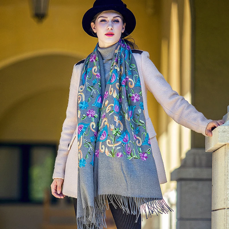 Длинные шали модные серые палантины толстые теплые женские осенние шарфы с