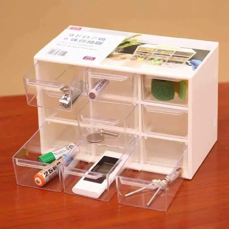 

Kawaii White/Pink 9 Grid ABS Drawer Desktop Organizer Desk Storage Box Free Sticker School Stationery Accessories
