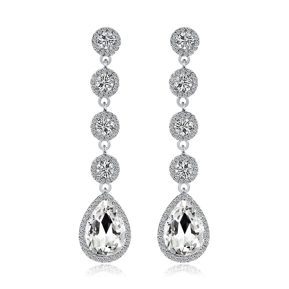 

Gaku new hot selling temperament rhinestone earrings, personalized fashion water drop long earrings, bridal ear jewelry women