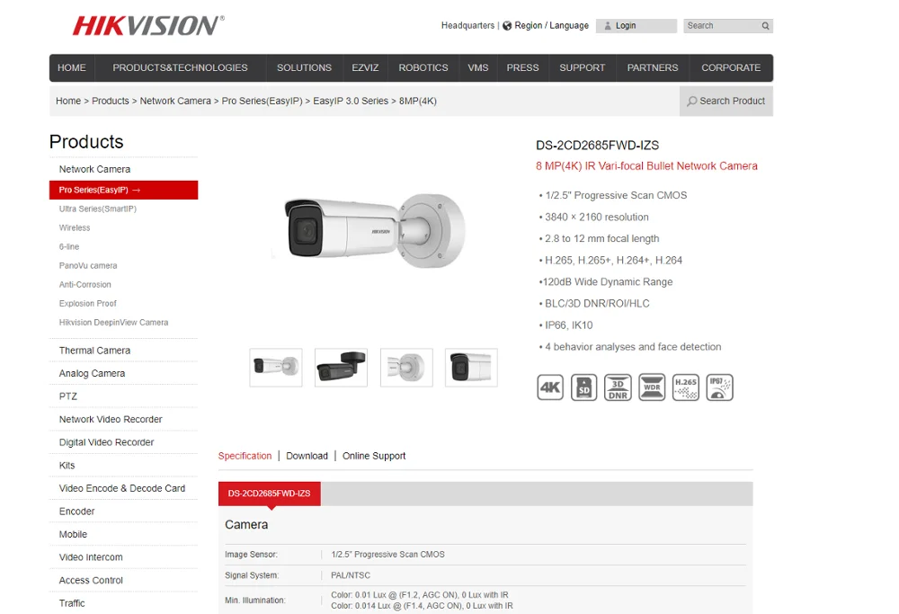 Hikvision 2 8 12 мм 8MP Пуля IP Камера DS 2CD2685FWD IZS видеонаблюдения POE CCTV H.265 ИК 50 м|Камеры
