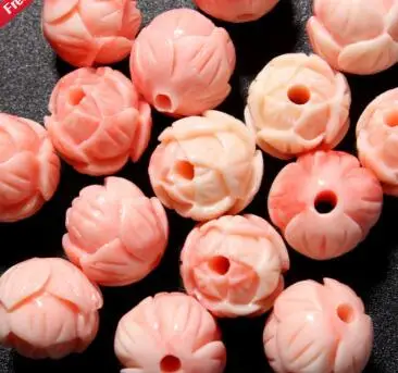 

5x 10mm Pink Shell Carved Round Lotus Flower Loose Beads Gemstone DIY Jewelry