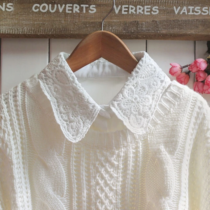 

Women Pure Color Lace Detachable Lapel Choker Necklace Shirt Fake False Collar