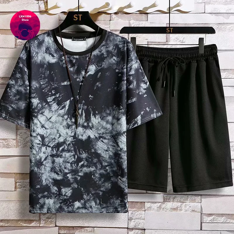 

2021 New Men's Tracksuit Summer Clothes Casual Sportswear Two Piece Set T Shirt Shorts Male Japanese Fashion Sports Suits