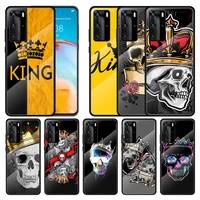 golden king queen for huawei p smart 2021 2020 z p40 p30 p20 p10 lite nova 5i 2019 pro plus tempered glass phone case