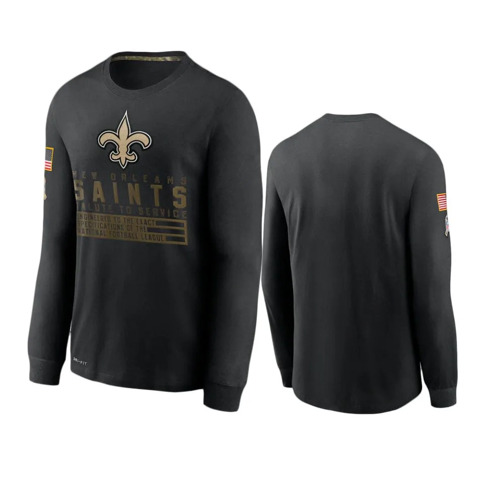 

New Orleans Men Black Saints 2020 Salute to Service Sideline Performance Long Sleeve T-Shirt - S-4XL