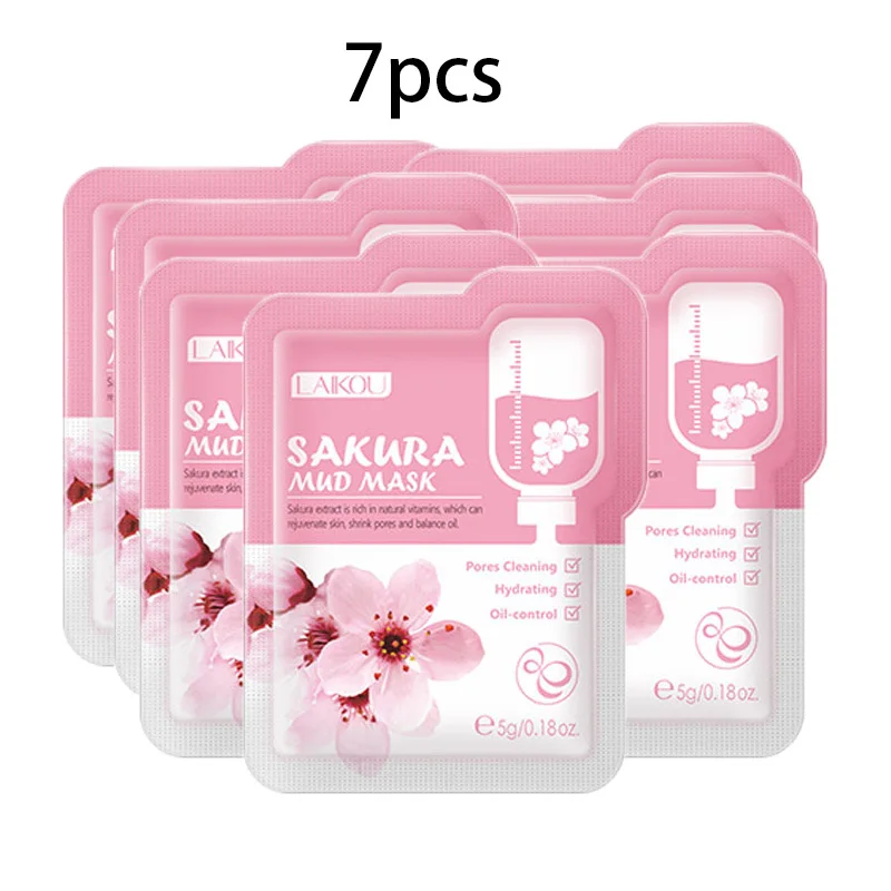 

7pcs Japan Sakura Mud Face Mask Anti Wrinkle Night Facial Packs Skin Clean Dark Circle Moisturize Anti-Aging Skin Care