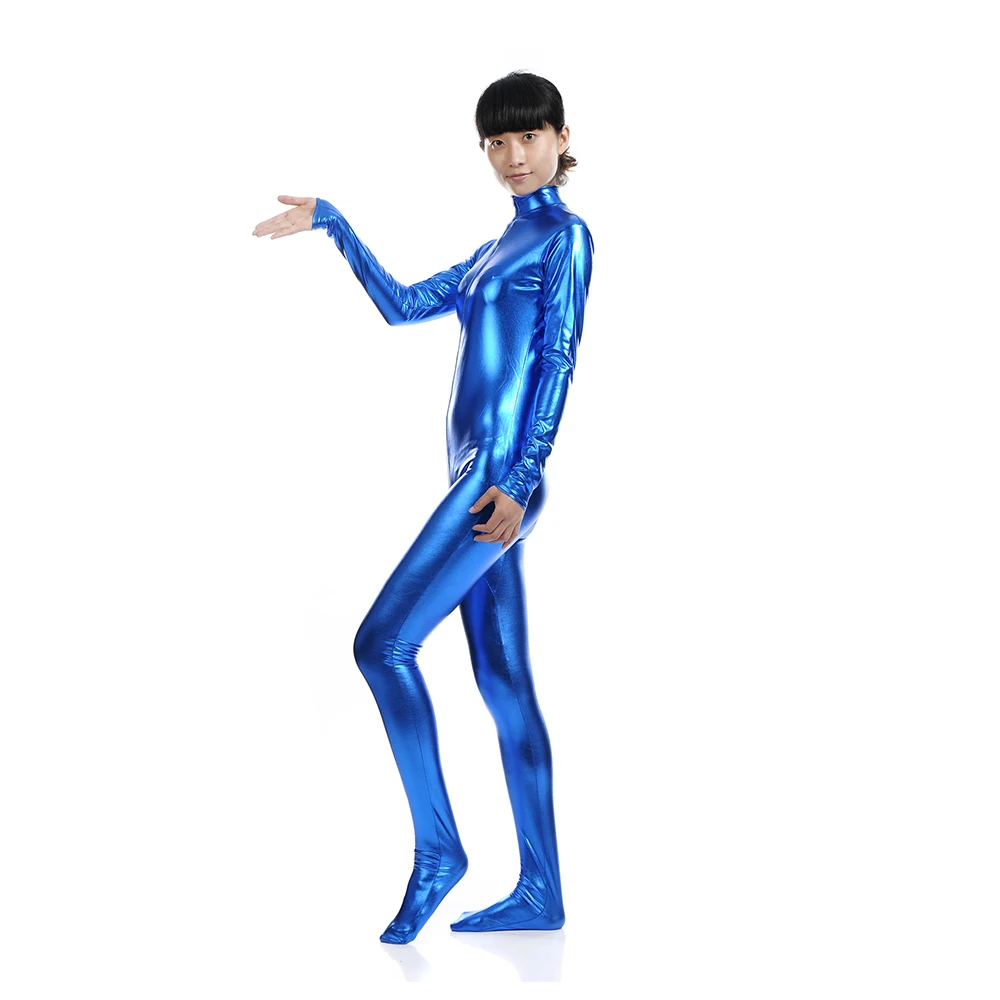 Женский комбинезон на молнии Блестящий Комбинезон голубого цвета из лайкры и
