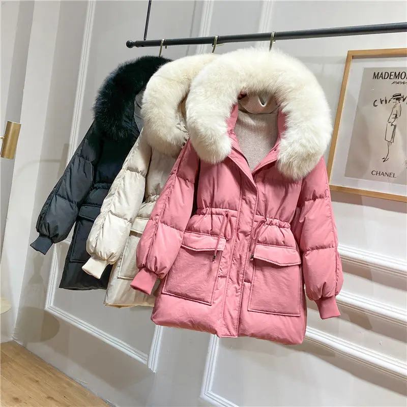 Winter Down Jackets Real Fox Fur 90% Duck Down Bomber Jacket Women Coat Korean Short Style Outerwear Coats Basic Ukraine Female