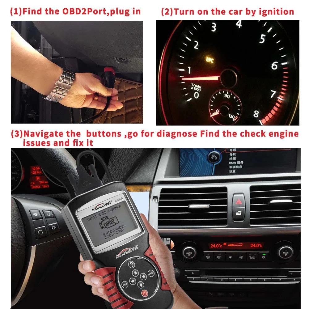 Автомобильный OBD OBD2 сканер считыватель кода Anto сканер диагностический инструмент KW820 EOBD OBDII диагностический сканер неисправностей двигателя автомобиля инструменты