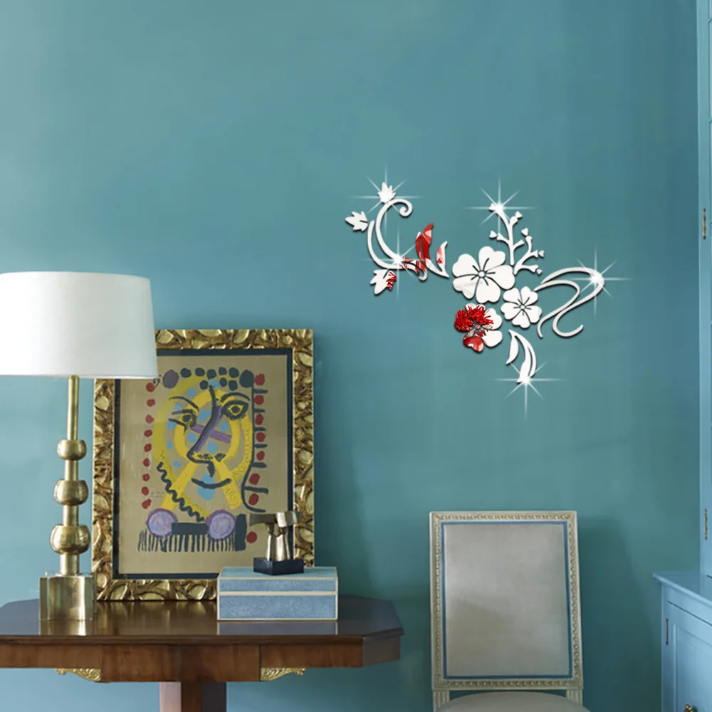 Изысканные зеркальные 3D наклейки на стену с изображением цветов 60*80 см съемная