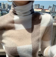 dy new cashmere sweater womens high neck color matching 100 pure wool pullover fashion plus size warm knitted bottoming shir