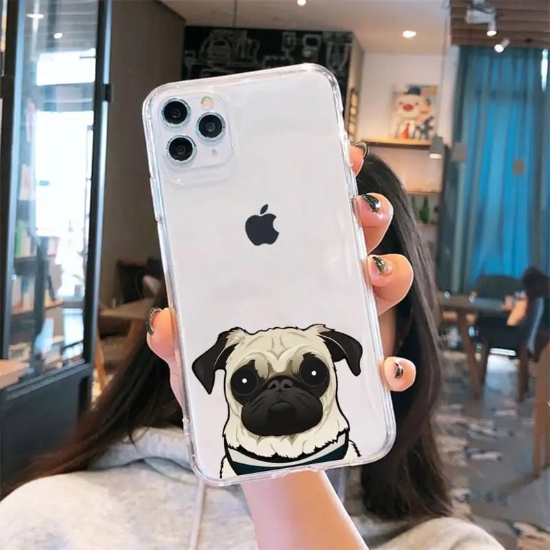 

CARTOON Pug Dog French Bulldog animal Phone Case Transparent for iPhone 6 7 8 11 12 s mini pro X XS XR MAX Plus funda shell