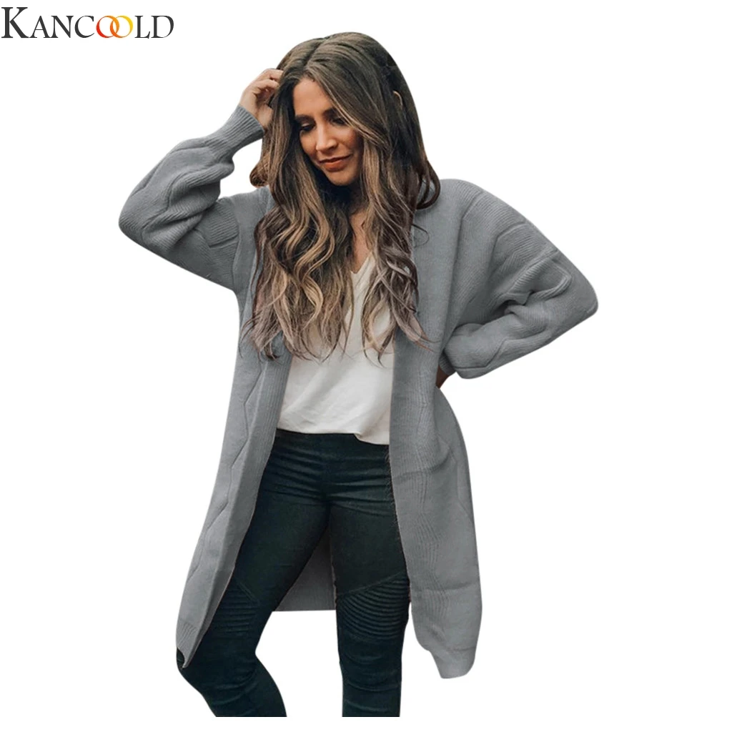 Новинка Модный женский вязаный однотонный кардиган KANCOOLD с открытой передней