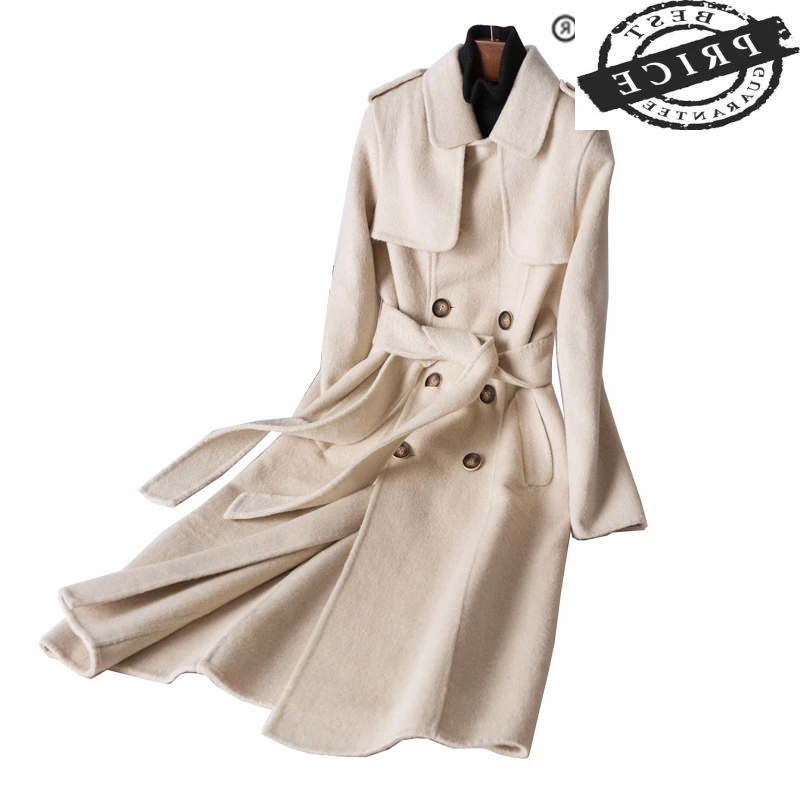 

Elegant Wool Autumn Coat Women Winter Woman Coats 2021 Korean Fashion Ladies Cashmere Long Jacket Belt Slim Outwear 020LW