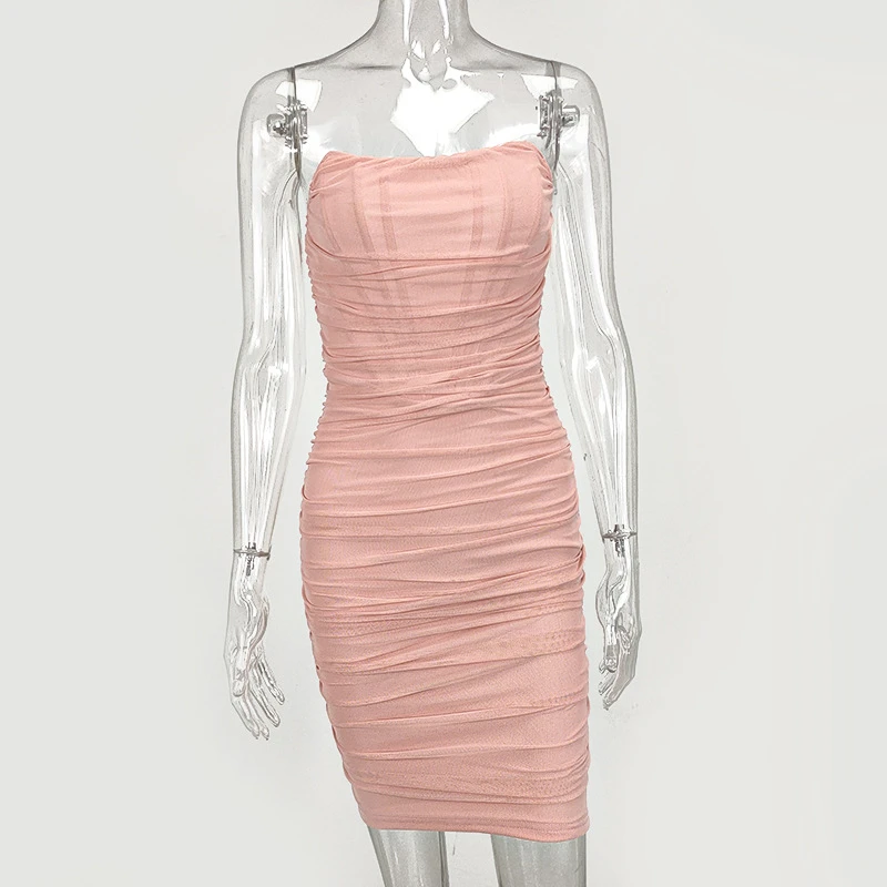 Женское Сетчатое платье миди Townlike розовое облегающее с открытой спиной без