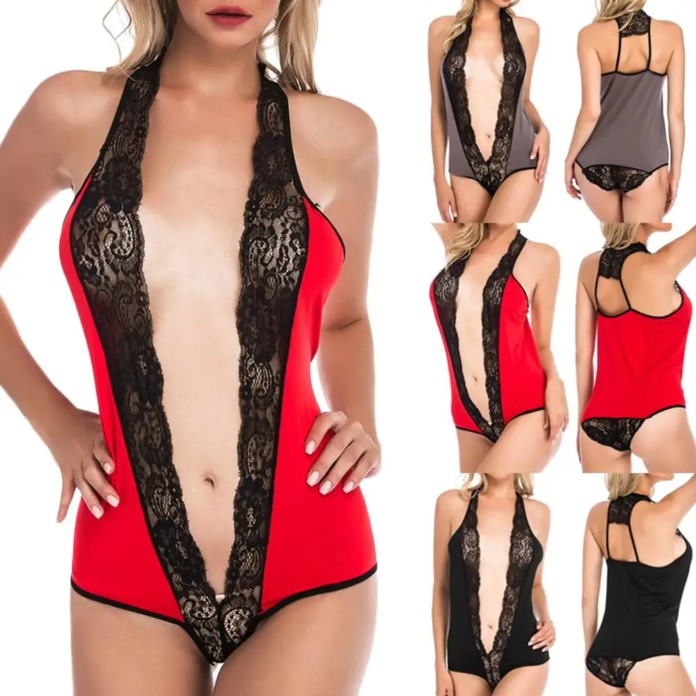 Женское Кружевное боди с глубоким V-образным вырезом батальных размеров |