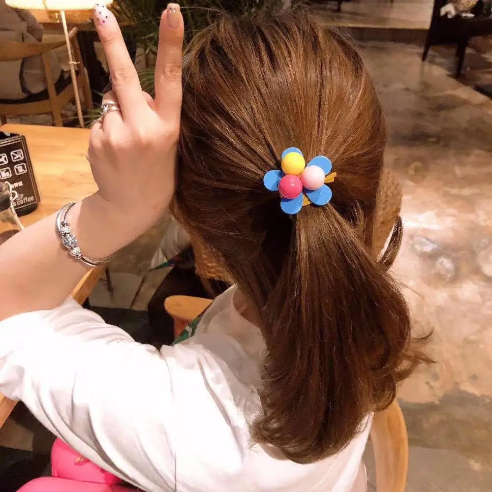 Новинка 2019 Корейская Милая резинка для волос карамельного цвета цветок жемчуг