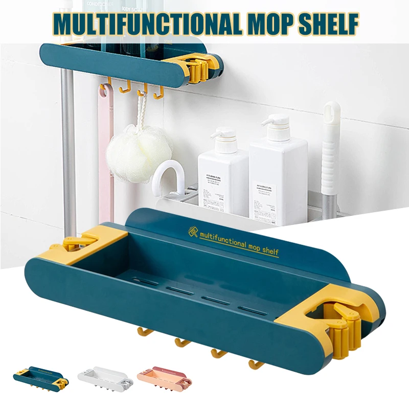 

Крючок для швабры, настенный, без перфорации, с полками для хранения, удобный для дома, кухни, ванной комнаты B1