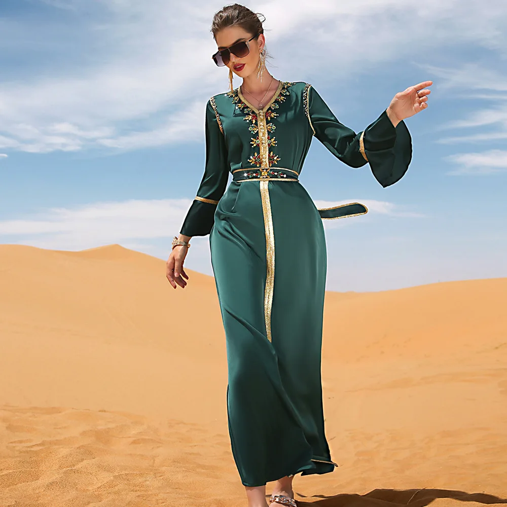 

Eid Ramadan Party Dresses For Women Abaya Dubai Muslim Satin Long Maxi Dress Turkey Islam Clothing Kaftan Boubou Robe Femme