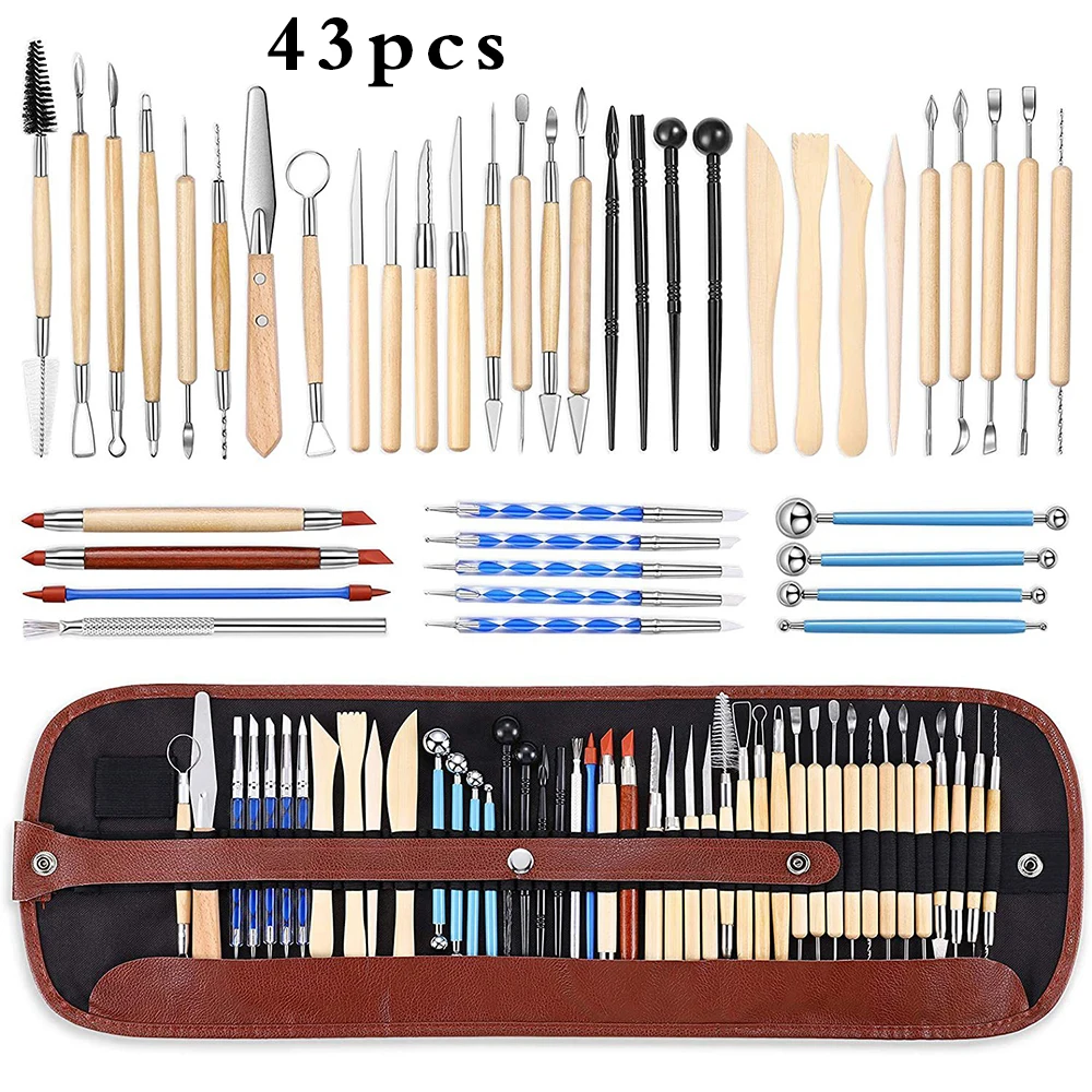 

43Pcs Pottery Clay Sculpting Tool Double Sided Ceramic Clay Carving Tool Set for Beginners Pottery Modeling Clay Sculpting Tool