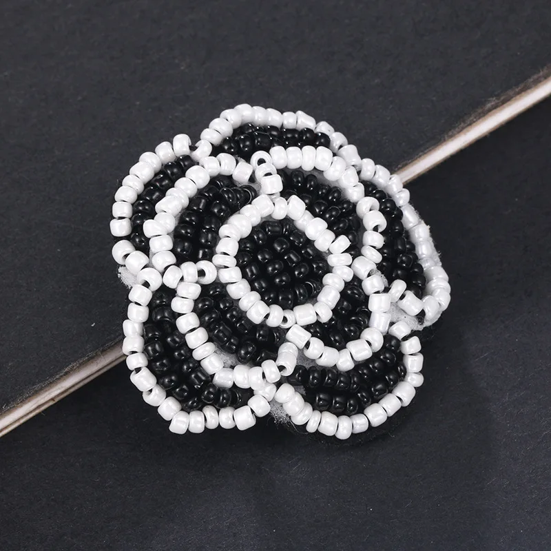 New Handmade Fabric Bead Flower Brooch Pins Crystal Camellia Lapel Pin and Brooches Cardigan Dress Corsage for Women Accessories | Украшения