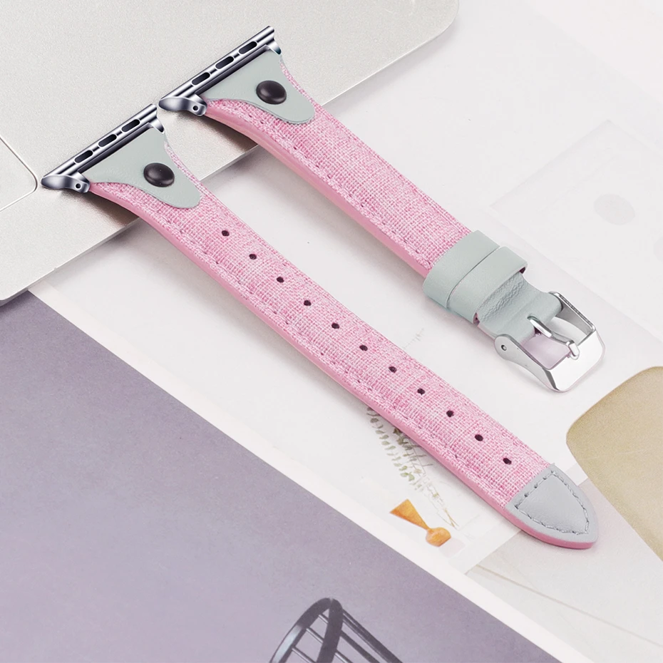 Ремешок из натуральной кожи для apple watch band 44 42 мм браслет холщовой ткани iwatch series 5 4 3