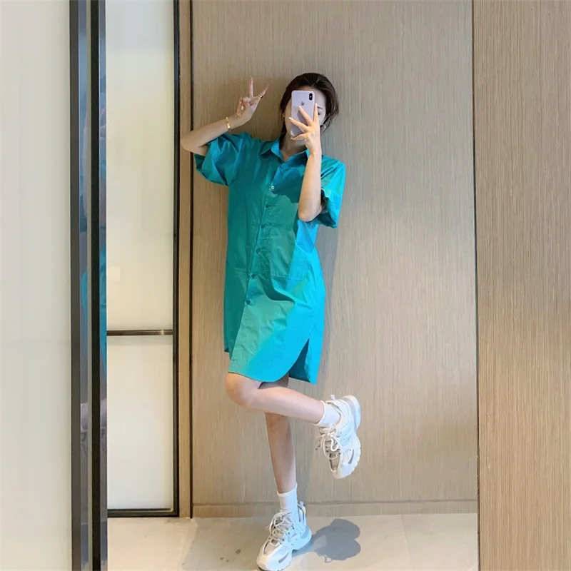 

office ladies simple Solid shirt Dress Female Fashion lantern sleeve Cotton Blouse Dress Short sexy mini Dress women vestidos