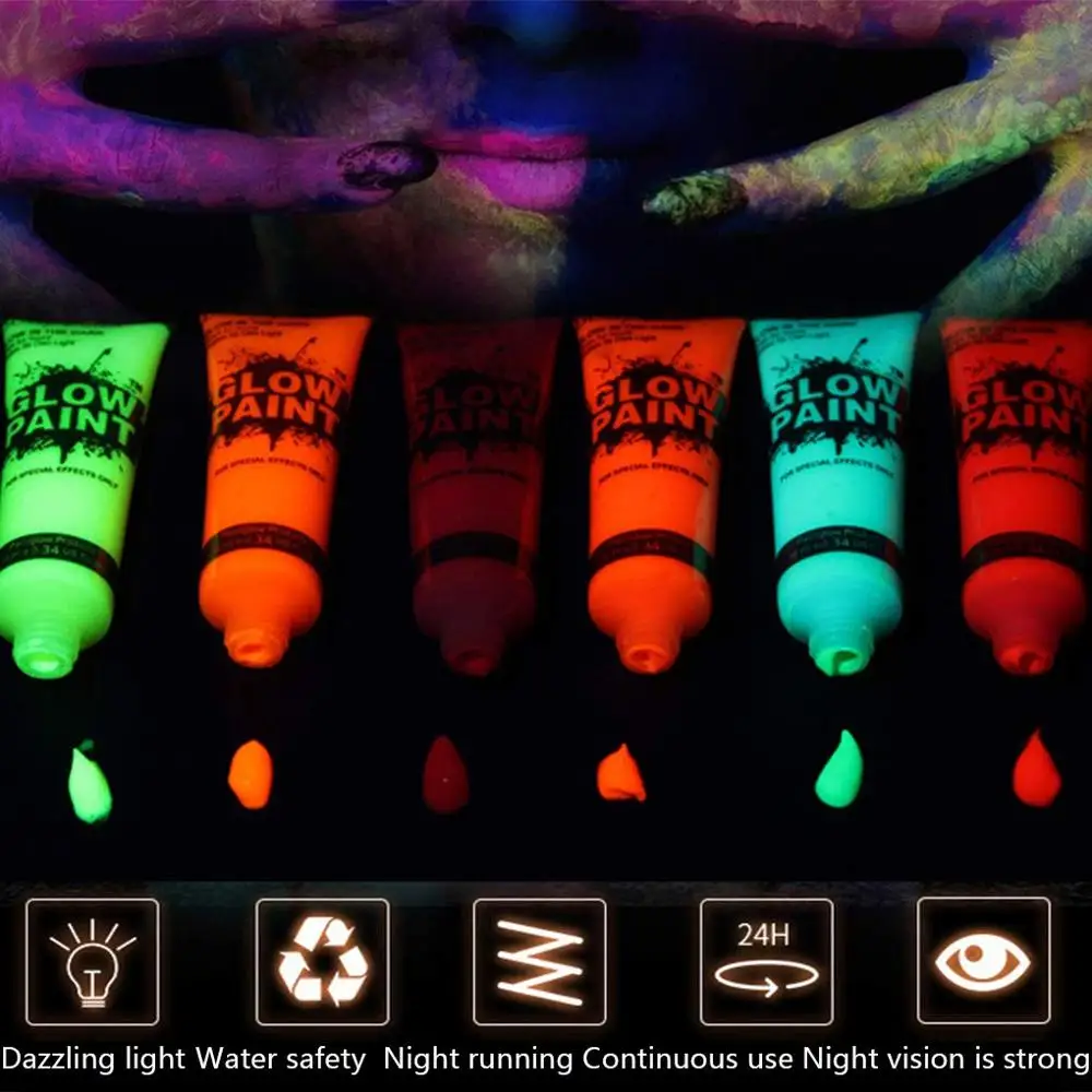 7 шт./компл. разноцветные УФ лучи для лица и тела светящиеся краски вечерние