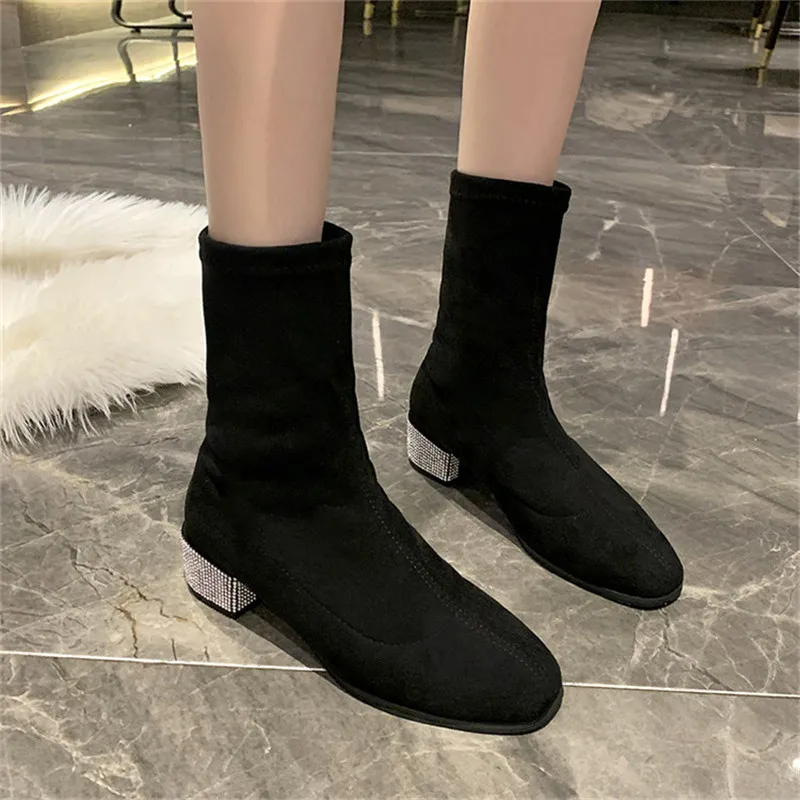 Women Boots Round Toe Women's Boots Shoes 2021New Fashion Slip On Woman Boots 4cm Heel With Plush 35-39
