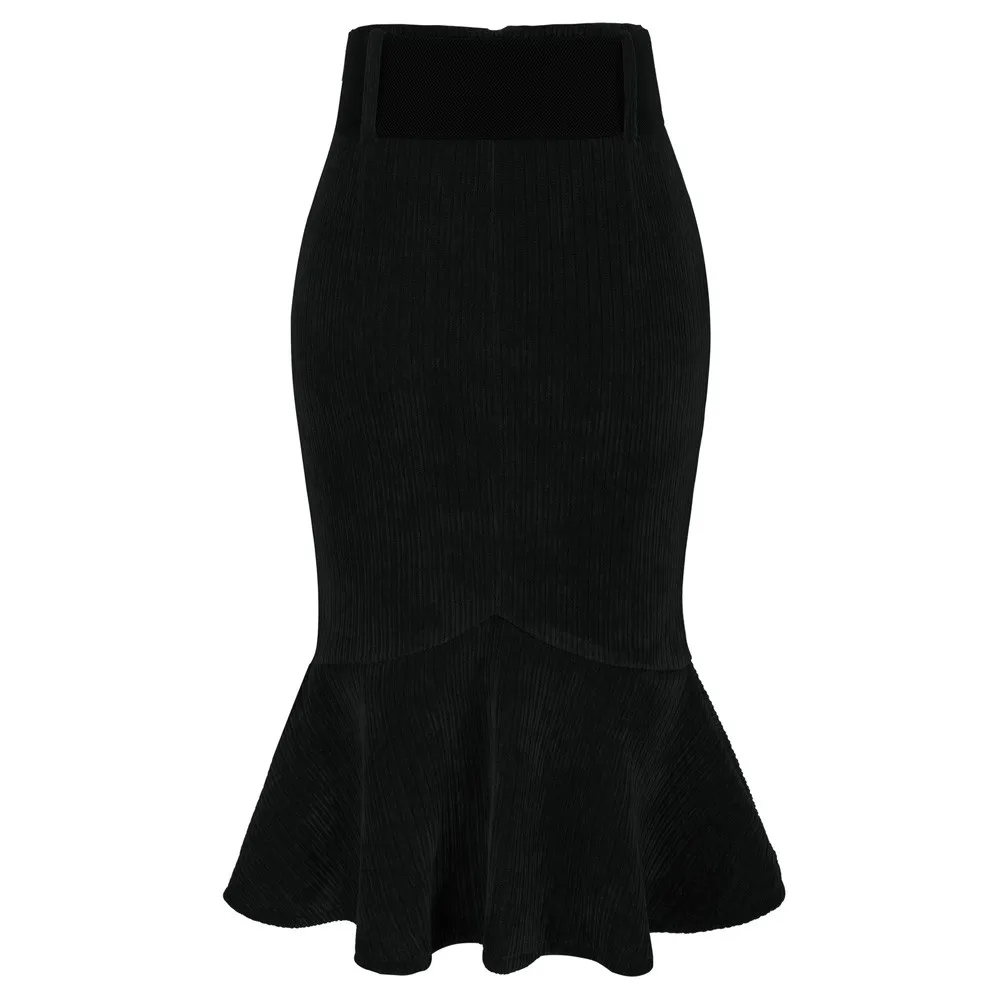 

Women Vintage Mermaid Skirt With Belt High Waist Hips-Wrapped Skirt Ruffles Elegant Retro Office Lady Spring Skirts