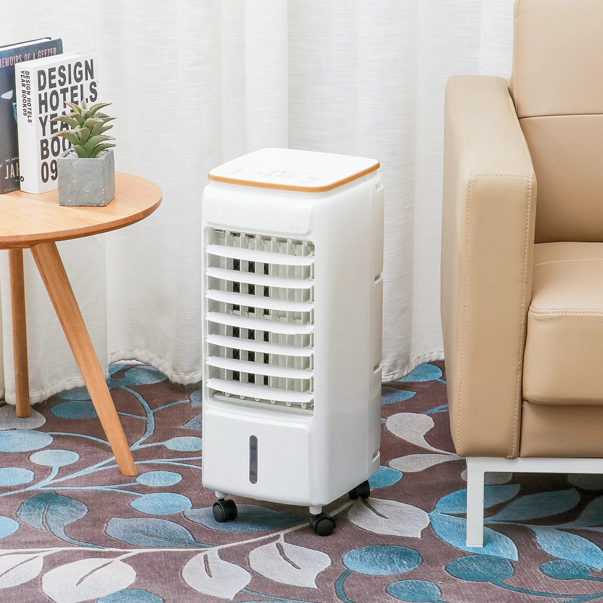 

220V 60W Indoor Room Air Condition Fan w/ Large Tank Power Saving Mobile Water Air Cooler Sleep Timer Portable 4.5L Water Tank