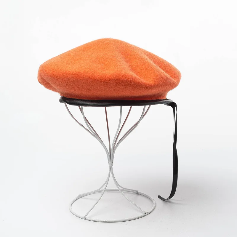 202009-HH0073A autumn WINTER wool japan Cool style pu brim ribbon  beret  hat  men women Leisure star painter  hat