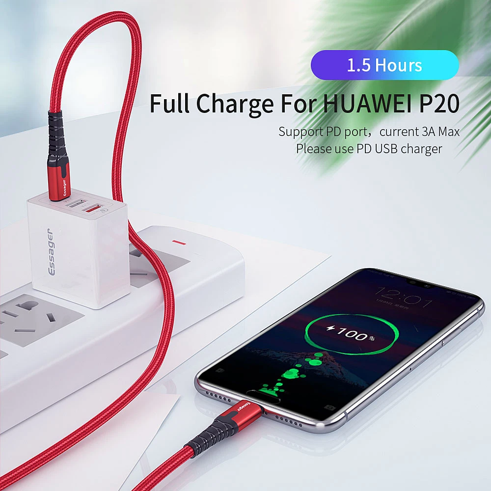 Кабель Essager 60 Вт usb type-C-USB C для samsung S10 S9 Macbook Pro Quick Charge 4,0 USBC PD быстрое зарядное устройство USB-C-кабель type-C