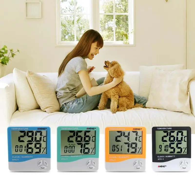 Метеостанция с часами многоцветный цифровой термометр гигрометр ЖК дисплеем для