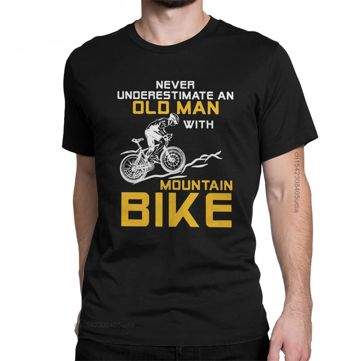 Men's Never Underestimate An Old Man With A Mountain Bike T Shirt Bicycle MTB Cotton Tee Shirt for Men Camisas T-Shirt