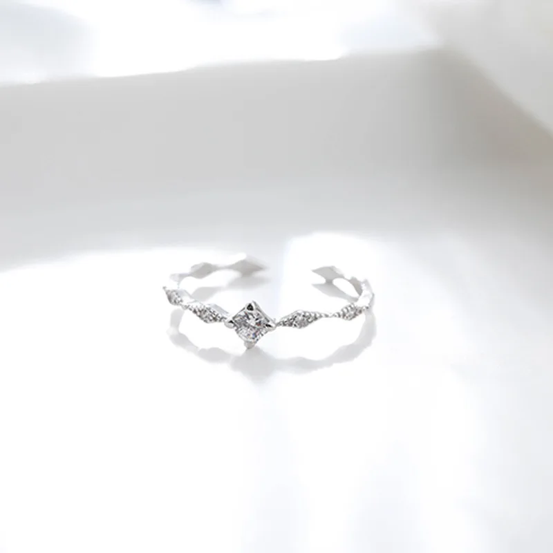 

Genuine 925 Sterling Silver Geometric Zircon Open Rings for Women