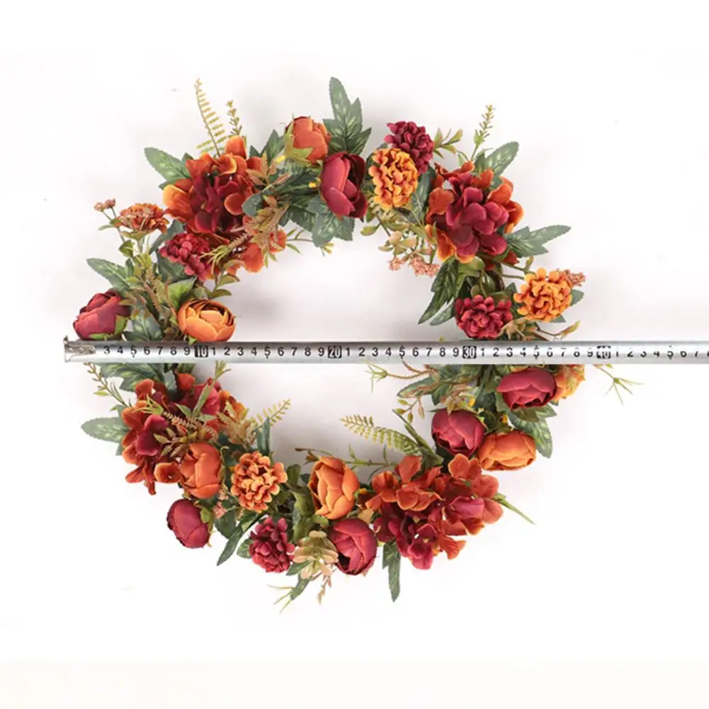 

Autumn Color Thanksgiving Day Tea Bud Hydrangea Wreath Wreath European-style Simulation Plant 40cm Holiday Decoration