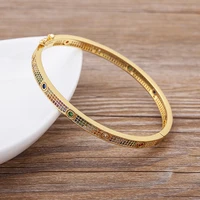 aibef fashion bohemia gold bangles for women rhinestone copper zircon round design rainbow bracelets jewelry party wedding gifts