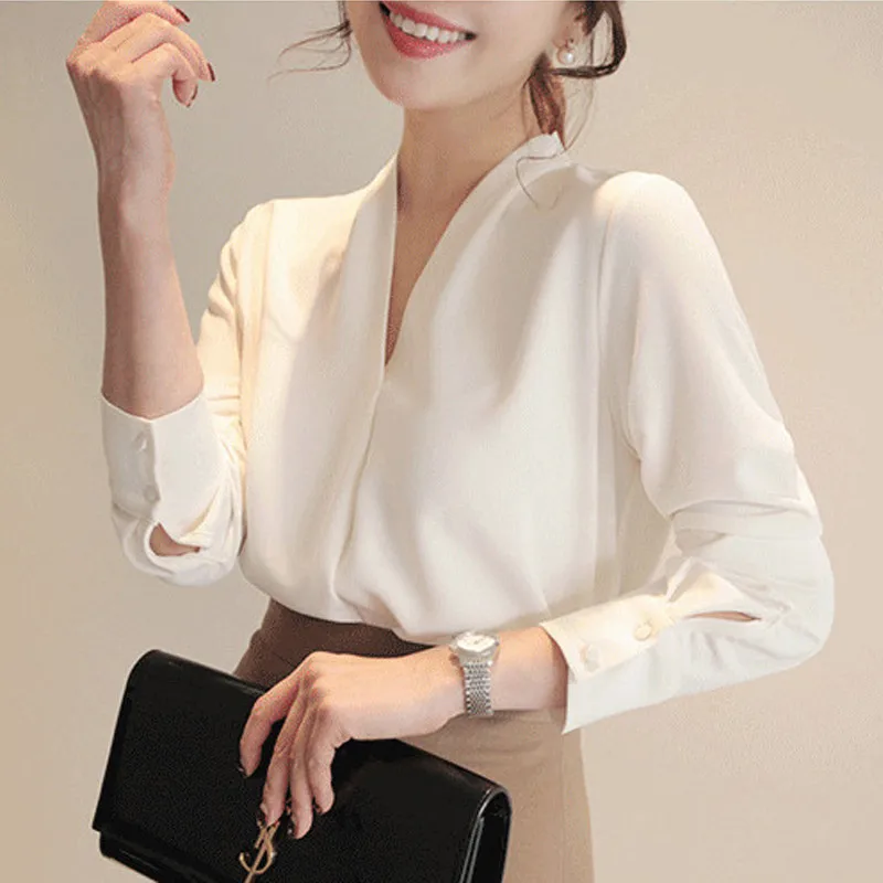 

A403 Blusas White Blouse Shirts And Moda Clothes De Mujer Solid Womens Chiffon Office Sleeve Women Women Blouses Tops Long Slee