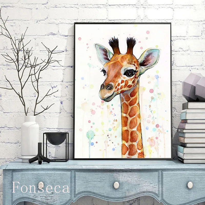 Плакат с акварельным оленем цветная Настенная картина на холсте Модная