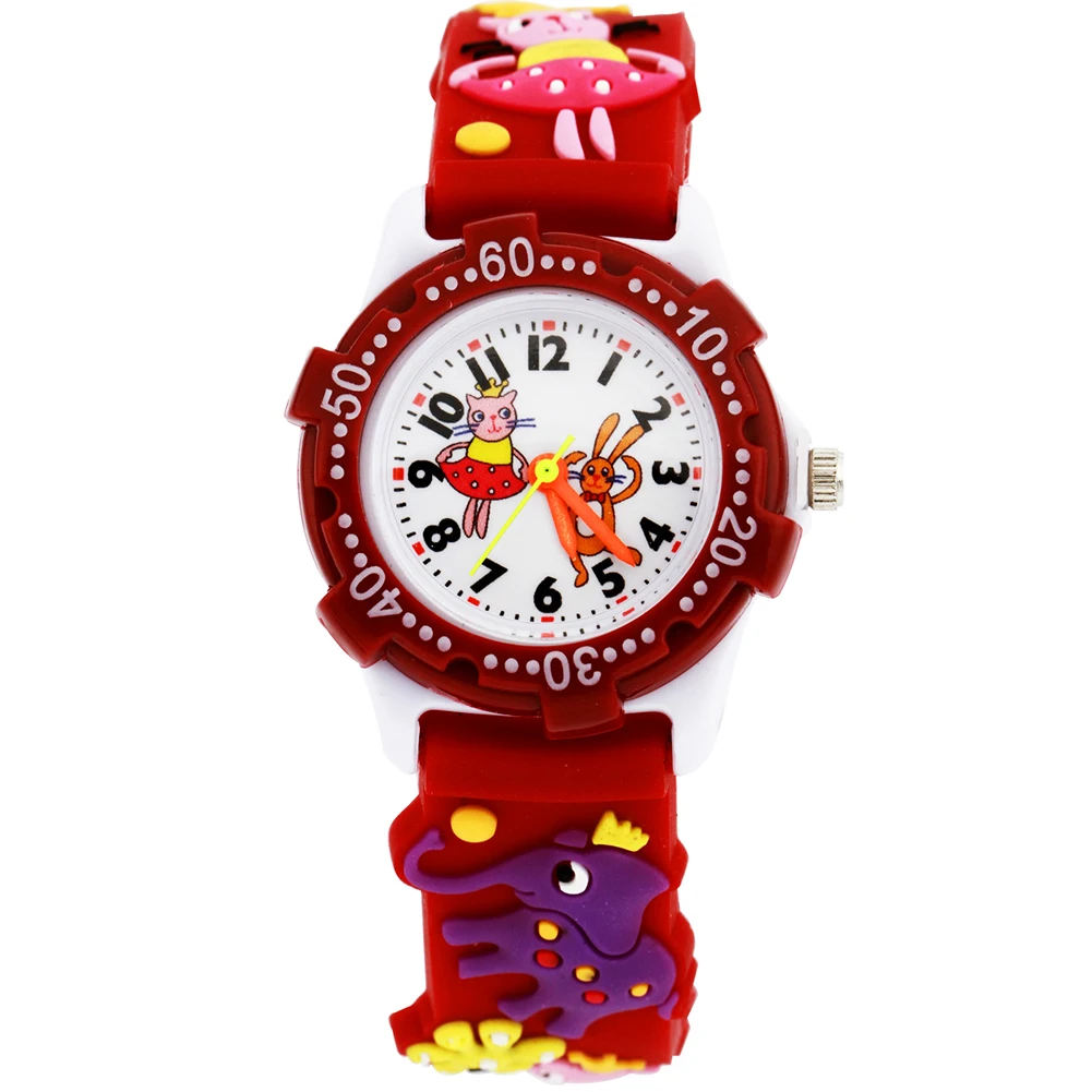 

Children Kids 3D Cartoon Pattern Silicone Strap Boy Girl Waterproof Quartz Movement Battery Powered Pin Buckle Watch Round Dial