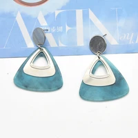 vintage triangle acrylic earring for women statement double metal sheet geometric dangle drop earring female fashion jewelry