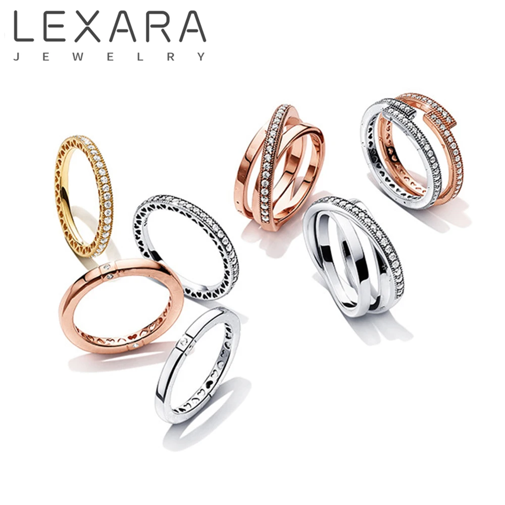 

LEXARA Fashion Intertwined Destiny Love Heart Ring For Women Sparkling Zircon Stackable Wedding Band Engagement Fine Jewelry