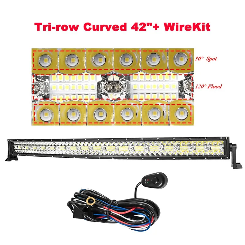 42Inch Wiring Kit VISORAK комбинированный изогнутый СВЕТОДИОДНЫЙ световой бар внедорожный бар для внедорожника лодка внедорожный 4WD 4x4 грузовики-внедорожники ATV транспортные средства светодиодный рабочий бар лампа - Цвет: 42Inch Wiring Kit