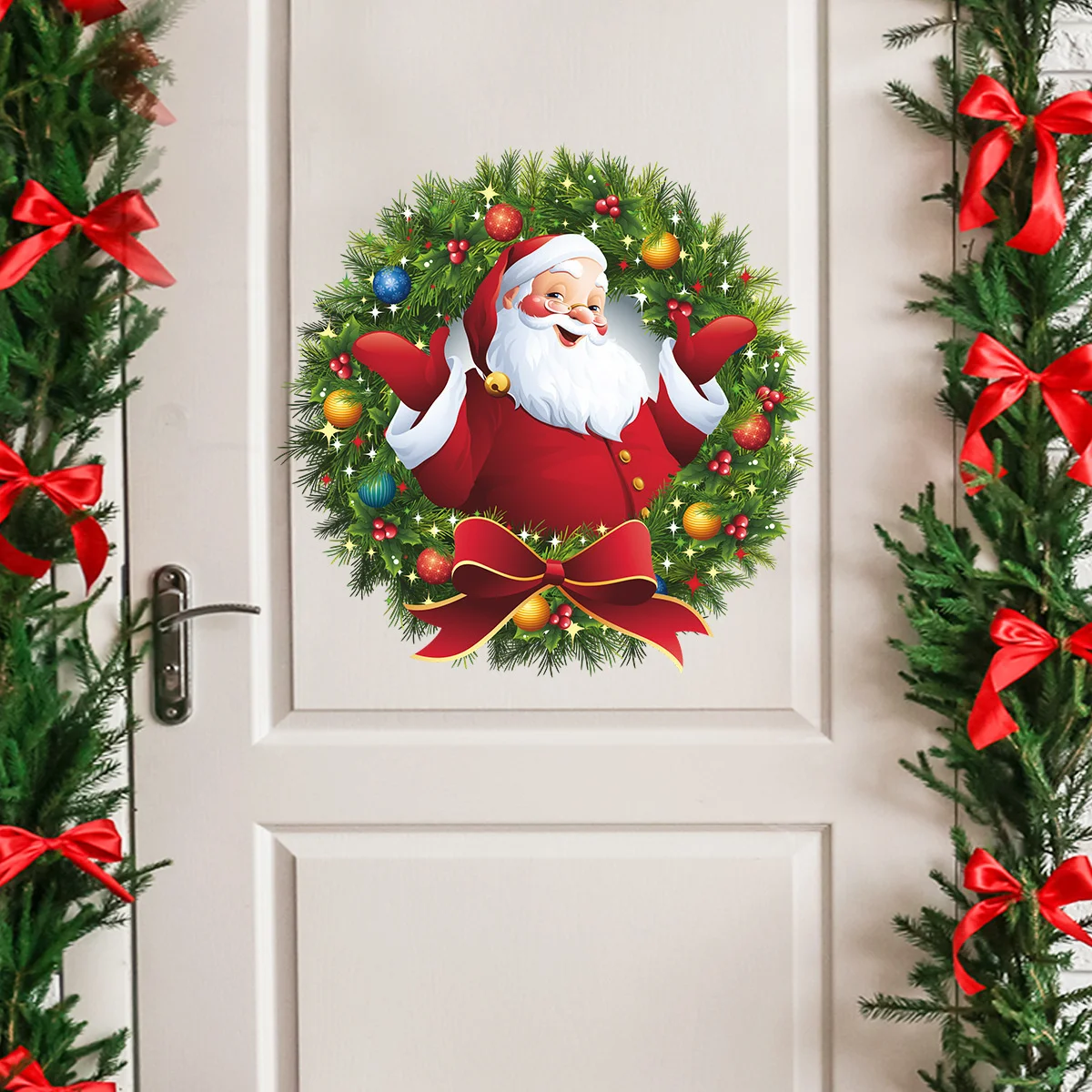 

2022 Wreath Christmas And New Year's Garland For Decoration Plant Wall Sticker Decor Santa Removable House Door Mural Home Vinyl